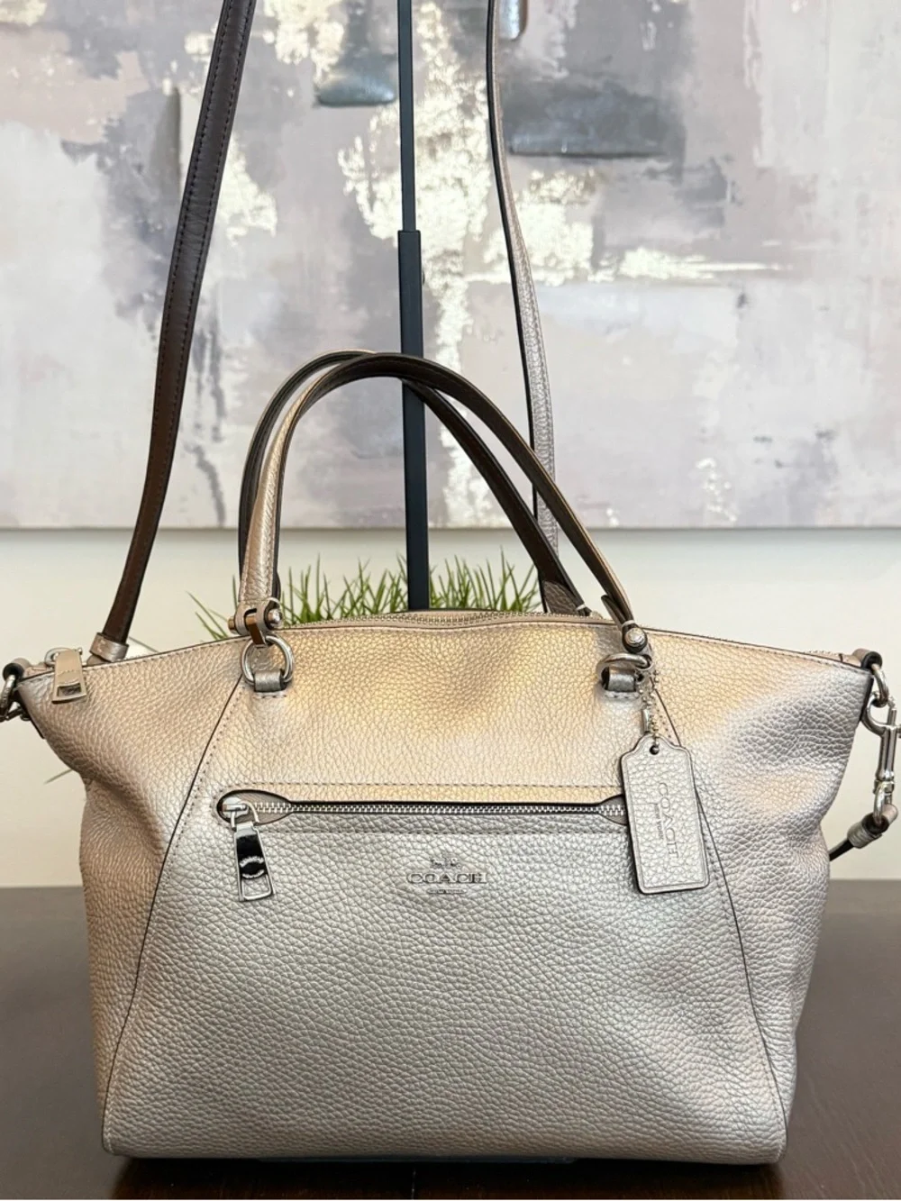 Coach Metallic Silver Pebbled Leather Satchel